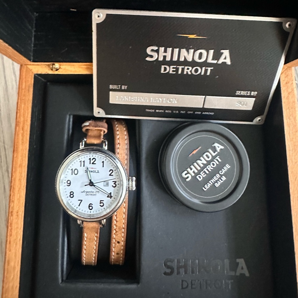 Shinola Birdy Leather Strap Watch Beige Leather 38mm